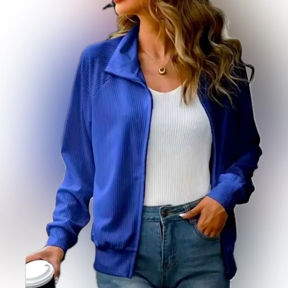 Royal Blue Full Zip Ribbed Jacket - Picture 2 of 7